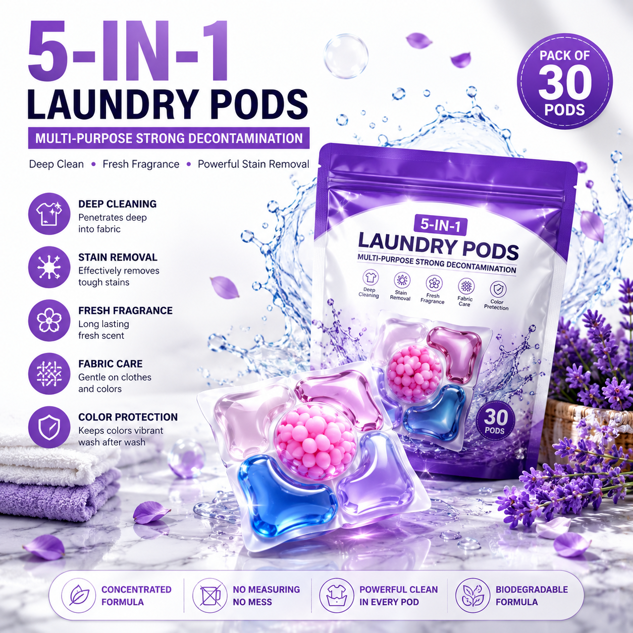 Multi-purpose Strong Decontamination Detergent Cloth Washing (Pack of 30)