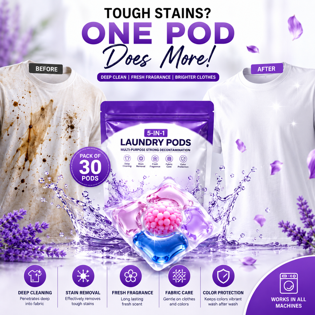 Multi-purpose Strong Decontamination Detergent Cloth Washing (Pack of 30)