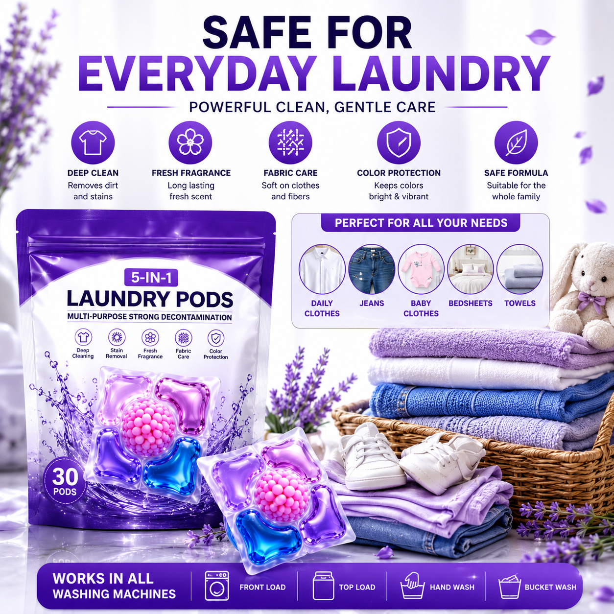 Multi-purpose Strong Decontamination Detergent Cloth Washing (Pack of 30)
