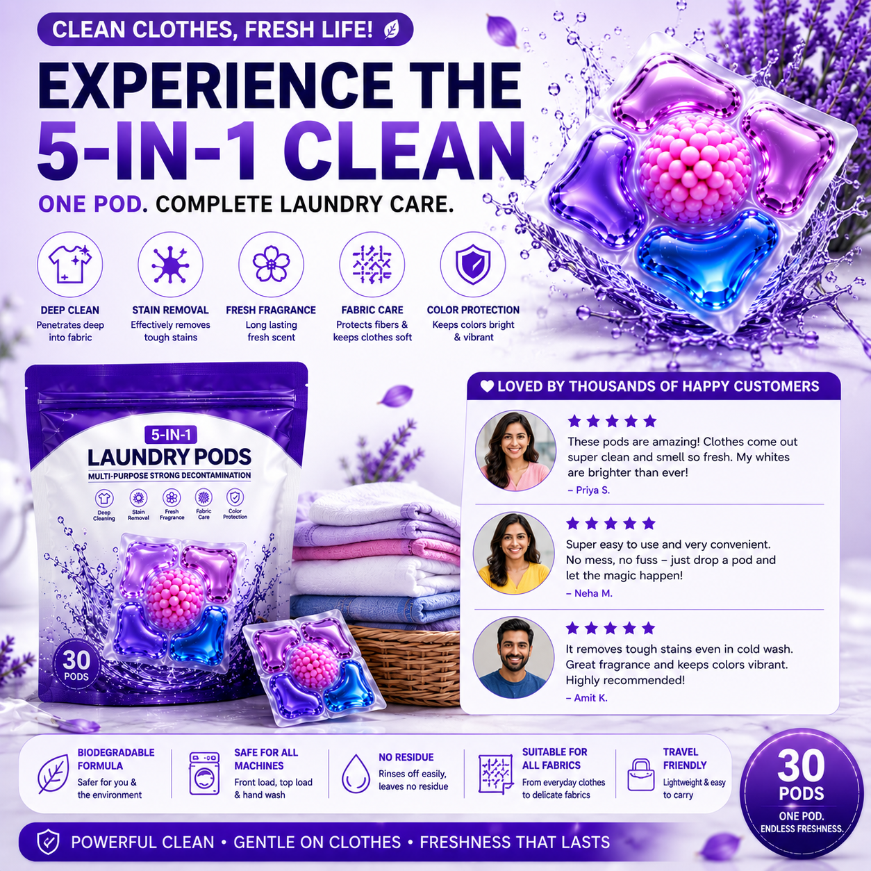 Multi-purpose Strong Decontamination Detergent Cloth Washing (Pack of 30)